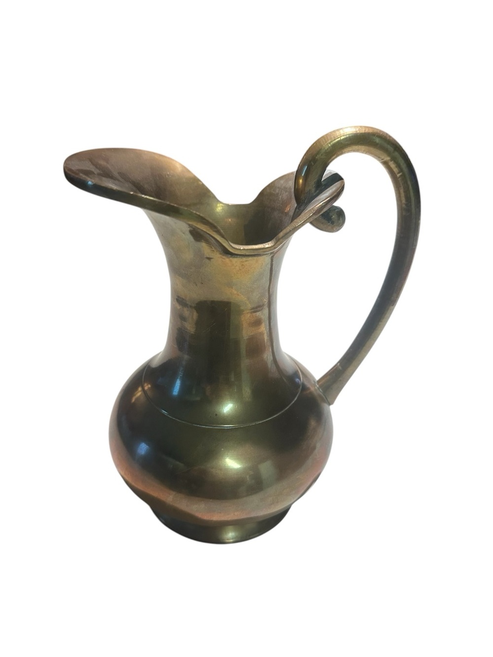 Vintage Solid Brass Decorative Ewer Pitcher Boho Regency 7.5"L Sweeping Handle